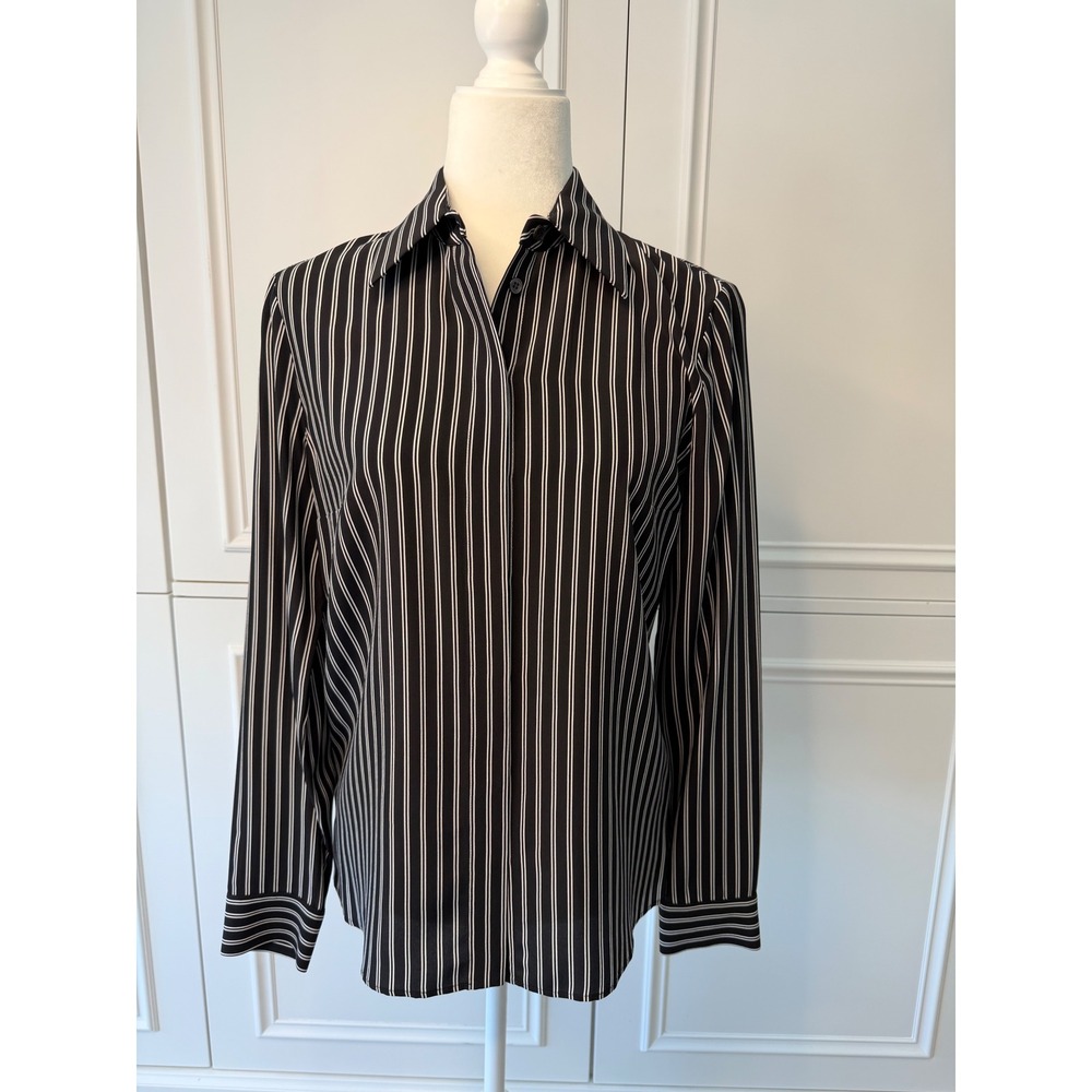 Michael Kors Collection Shirt Womens 4 Black Pinstripe Silk New Made in Italy